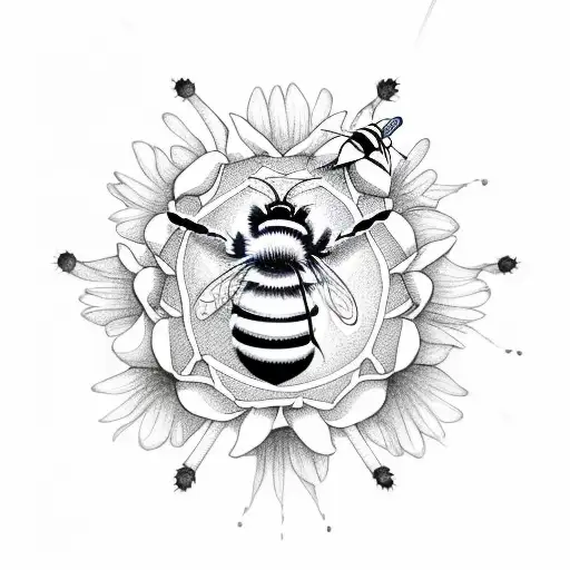 Bee On The Background Of A Small Flower