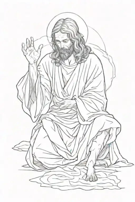 Jesus Crouched Down Drawing With His Finger On The Ground