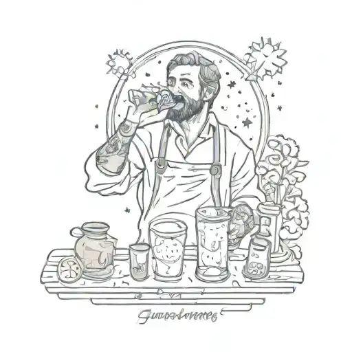 Tarot Card Design Featuring A Bartender Mixing Sambuca Under The Night Sky