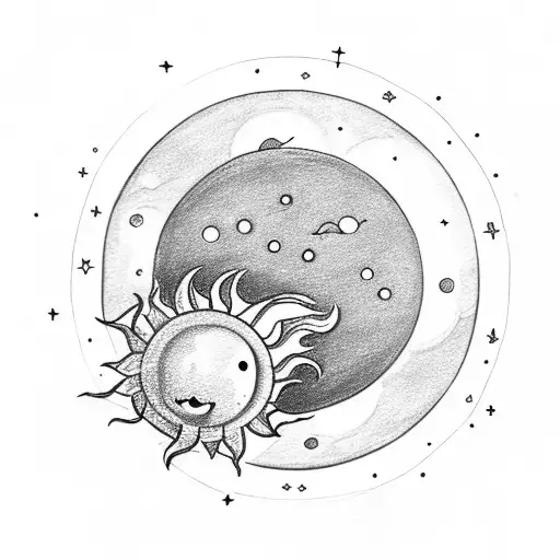 Dreamy Sun And Moon Surrounded By Clouds And Mini Stars