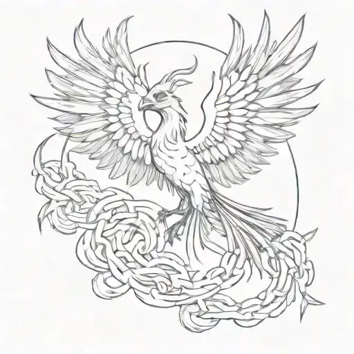 A Phoenix Taking Off Breaking The Chains Around His Legs