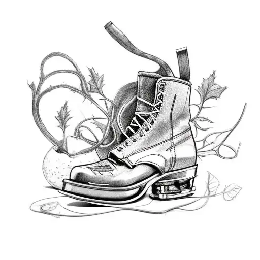 A Cowboy Boot With Hockey Skates And A Rose Vine Wrapping Around It