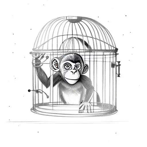 Monkey Inside A Bird Cage