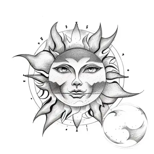 A Sketch-style Tattoo Featuring A Sun And Moon Bouquet