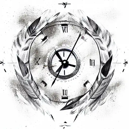 Arrow With Celtic Style Feathers With A Clock In The Middle