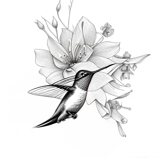 Humming Bird With Flowers