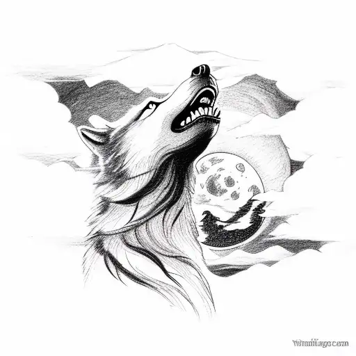 A Fierce Wolf Howling At The Moon With Mountains In The Background