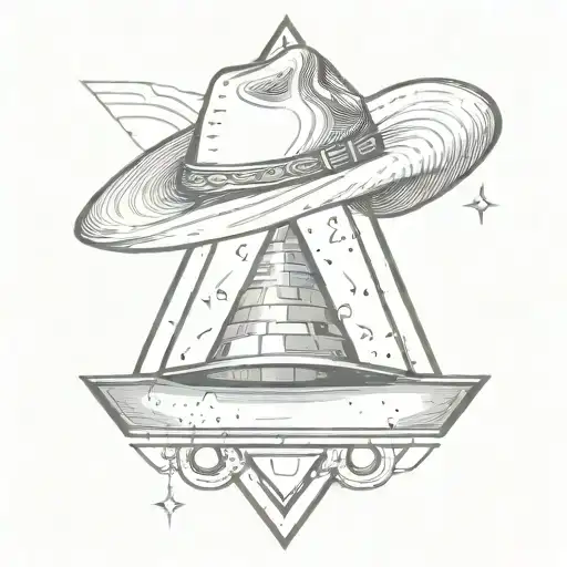 Upside Down Triangle With A Cowboy Hat Hanging Off The Top Corner And A Disco Ball