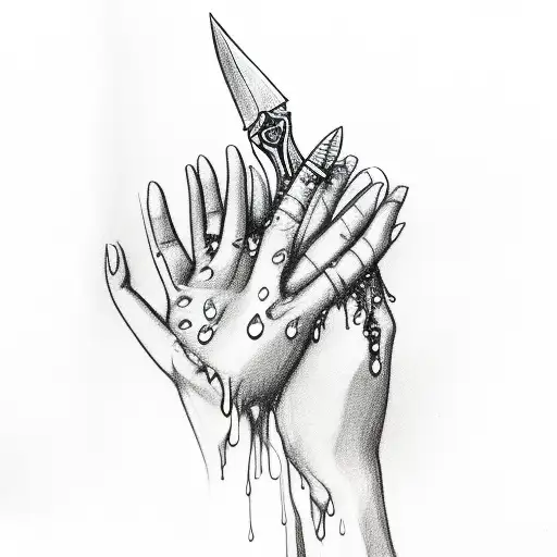 A Sketch Of A Hand Holding A Dagger Dripping With Tears