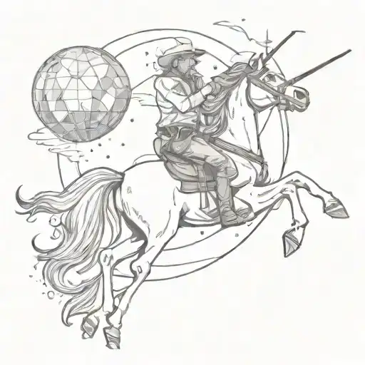 A Cowboy Riding A Unicorn With A Disco Ball In The Sky