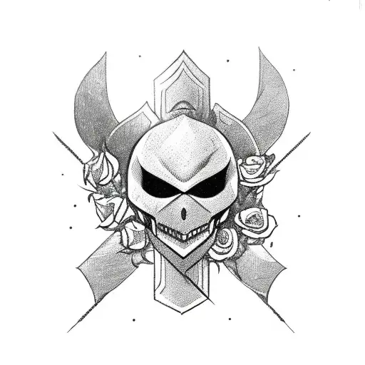 3 Arrows Wrapped With Roses And Warrior Mask