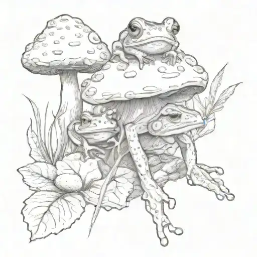 A Scientific Illustration Of A Frog And Mushroom Interacting In A Natural Setting
