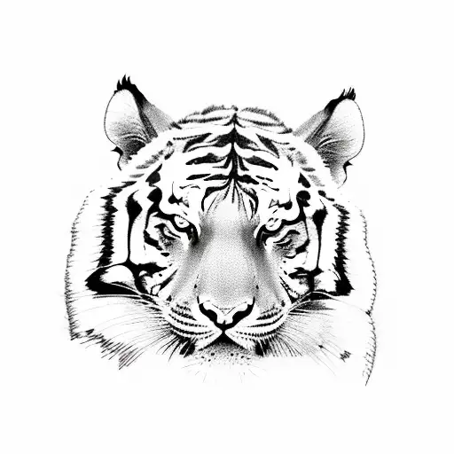 A Sketch-style Tiger Prowling Through A Field Of Wildflowers