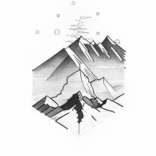 A Sketch-style Tattoo Of A Mountain Range With A Lone Hiker Conquering The Peaks