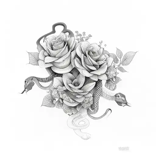 Snake Wrapped Around Flowers