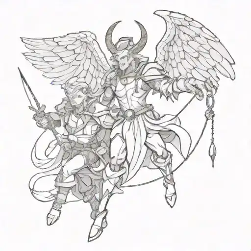 Scary Archangel Lucifer Controls And Leads A Creepy Jester In A Red Cap With Bells