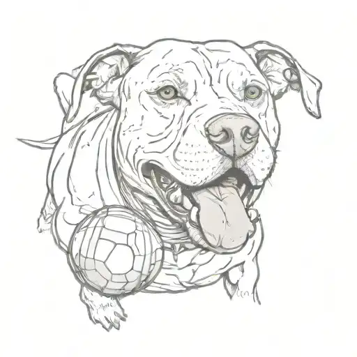 A Sketch Of A Pitbull With A Football In Its Mouth And A Microphone In Its Paw