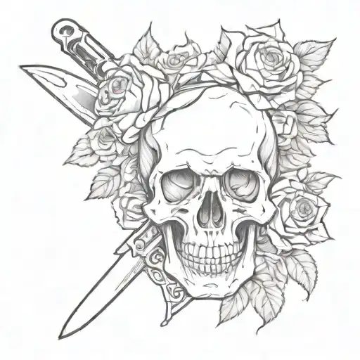 Skull And Knife And Roses
