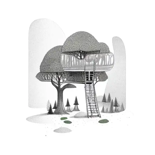 A Father And Son Building A Treehouse Together In A Lush Forest