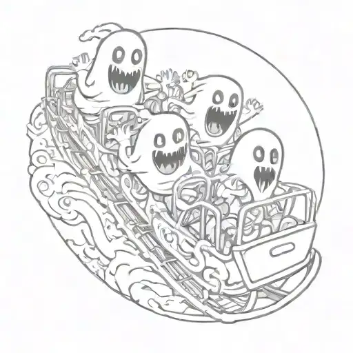 Cartoon Ghosts On Roller Coaster Ride