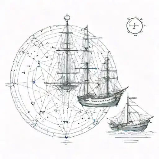 A Detailed Map Of Gemini Constellation With A Ship Navigating Through Them