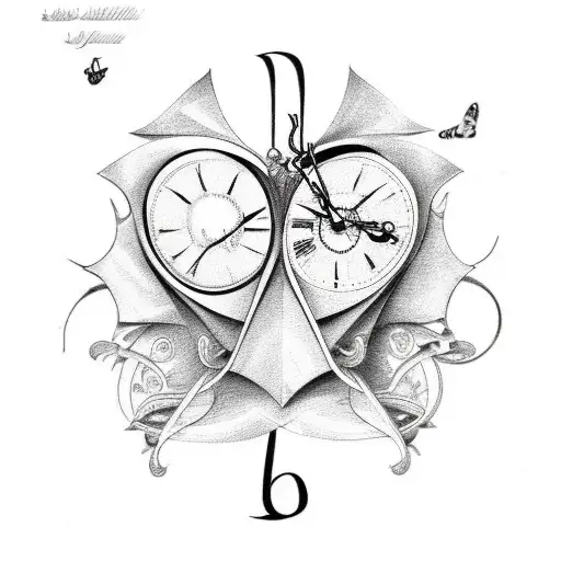 Double Clock With Butterfly And Heart