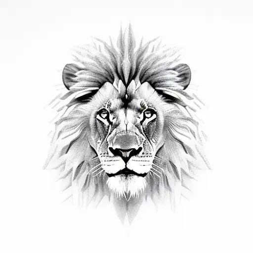 Halt Side Of A Lion Realistic And The Other Half Fading With Cubes Plants