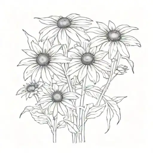 A Sketch-style Tattoo Of A Field Of Black Eyed Susans With A Hidden Message Woven Into The Petals
