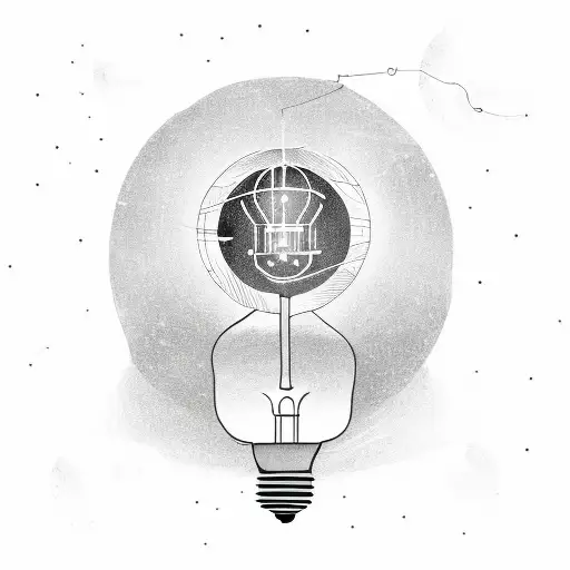 A Sketch-style Depiction Of An Engineer Holding A Glowing Light Bulb In Space