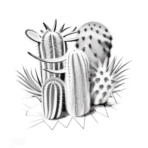 Simple Cactus Black And White With Terrain