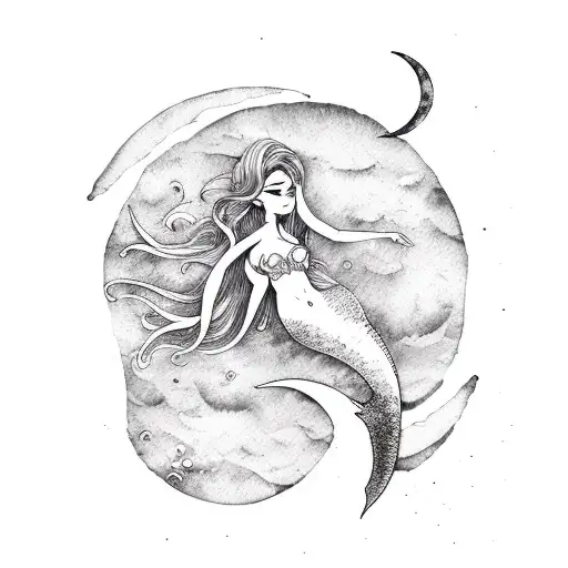 Mermaid With Moon Watercolor