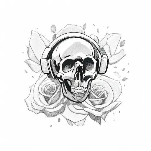 A Skull Wearing A Gaming Headset Surrounded By Roses