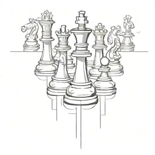 Chess Pieces Arranged In A Dynamic Composition Inspired By A Winning Game Position