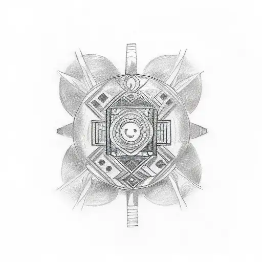 A Sketch-style Tattoo Of A Ndebele-inspired Car Adorned With Musical Symbols