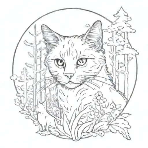 Cat And Forest And Moon
