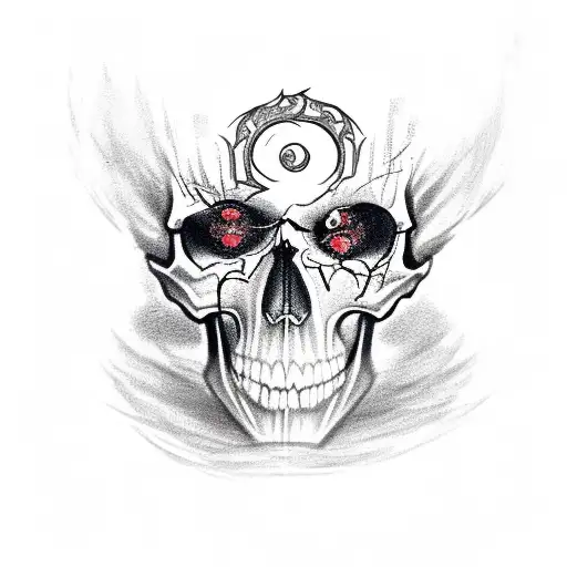Skull With Crimson Smoky Eyes A Ring Of Fire Around It And The Word Ira Underneath It
