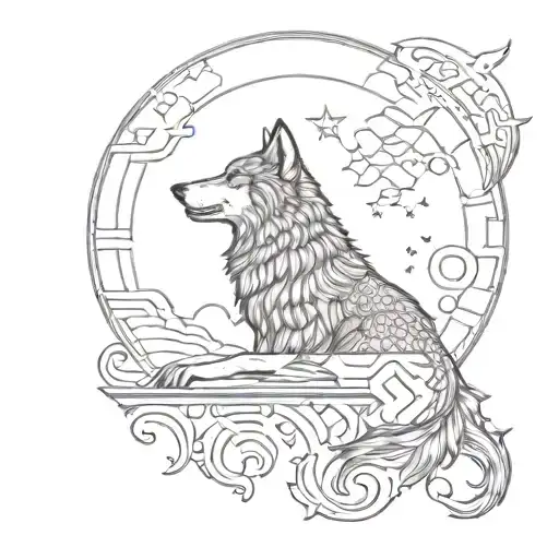 An Intricate Design Of A Wolf Howling At The Moon With A Croatian Flag Draped Over Its Back