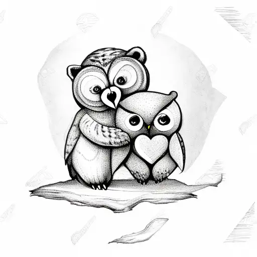 Teddy Bear And Owl Hugging A Heart