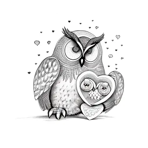 Owl And Teddy Bear Hugging A Heart