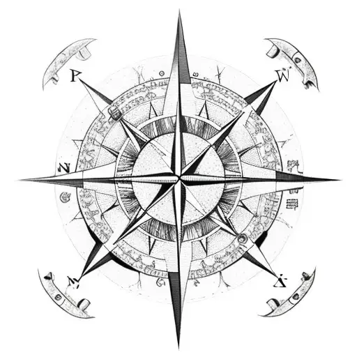 Compass With Ships At The Top And Anchors At The Bottom Surrounded By Flowers