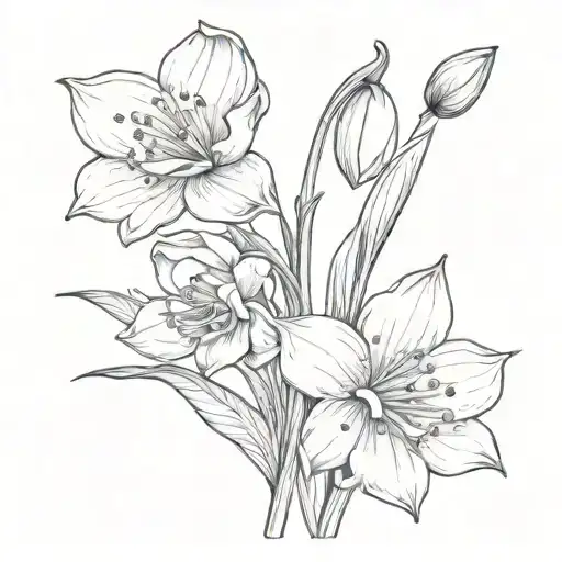 Snowdrop Flower With A Rose And A Narcissus Flower