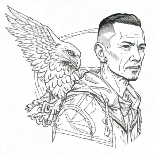 A Stylized Portrait Of Chester Bennington From Linkin Park With A Wolf And Eagle In The Background