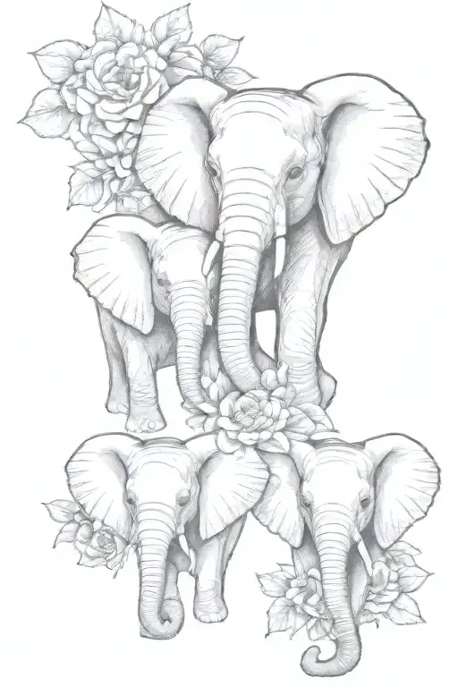 3 Elephant Baby Half Faces W Forward Facing