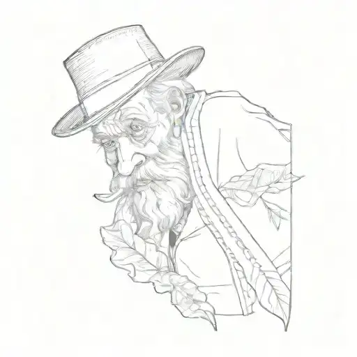 An Old Man With A Hat And A Leaf In His Mouth