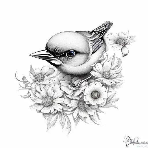 Bird With Flowers