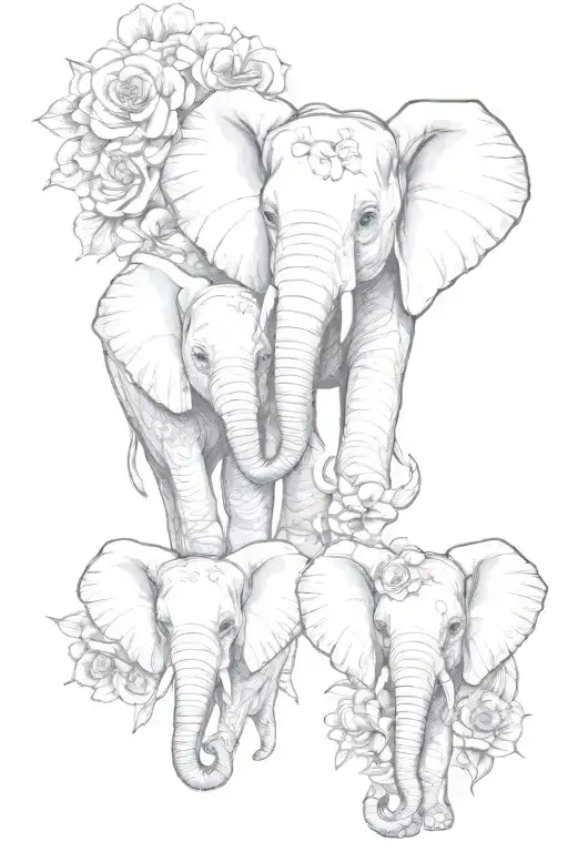 3 Elephant Baby Half Faces With Floral Forward Facing
