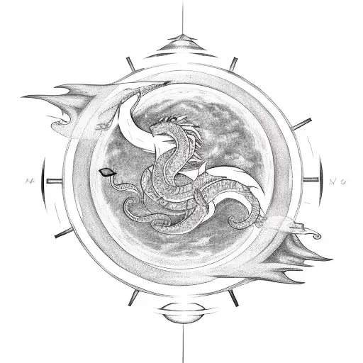 Jormungandr In A Circle With Skoll And Hati In The Middle Chasing The Sun And Moon