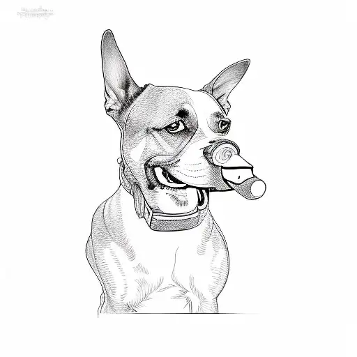 A Dog With A Gun In Its Mouth