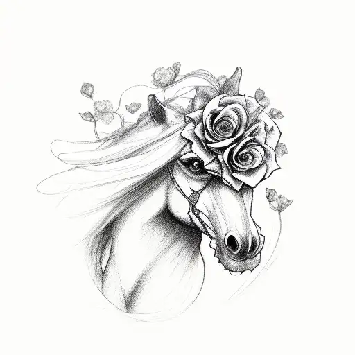 Horse Hwad With Roses