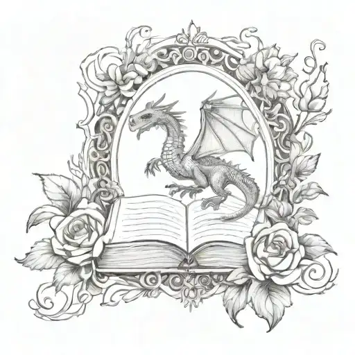 A Witchy Oval Frame With Flowers And Thornes A Dragon On The Frame And An Opened Book On The Fram